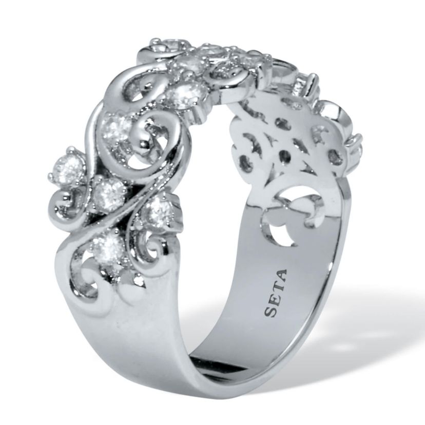.58 TCW Platinum-Plated Cubic Zirconia Vintage Ring