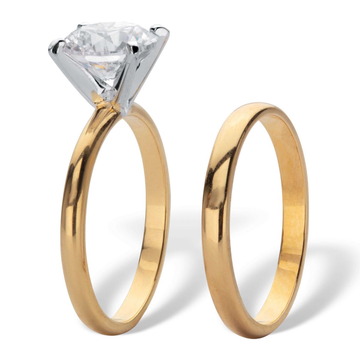 2 Cttw. Cubic Zirconia 18k Gold-Plated 2-Piece Solitaire Wedding Ring Set