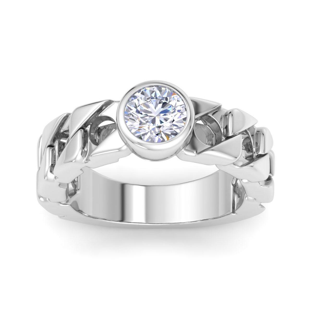 Lab Created Mens 1 1/2 Carat Round Shape Lab Grown Diamond Bezel Set Solitaire Ring In Sterling Silver