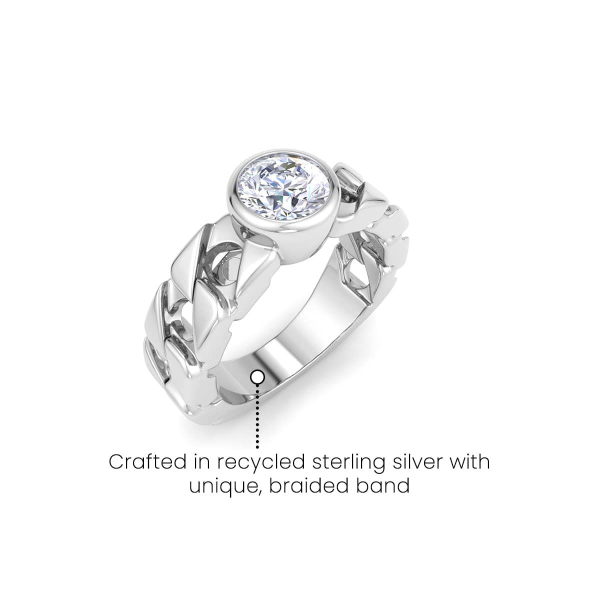 Lab Created Mens 1 1/2 Carat Round Shape Lab Grown Diamond Bezel Set Solitaire Ring In Sterling Silver