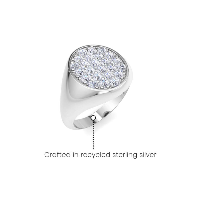 Lab Created Mens 1 Carat Oval Lab Grown Diamond Cluster Ring In Sterling Silver