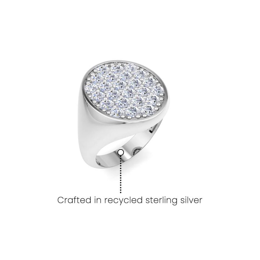 Lab Created Mens 2 Carat Oval Lab Grown Diamond Cluster Ring In Sterling Silver