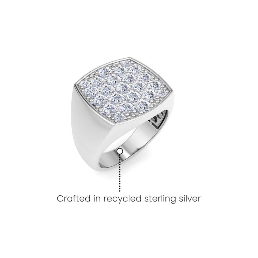 Lab Created Mens 2 Carat Cushion Lab Grown Diamond Cluster Ring In Sterling Silver