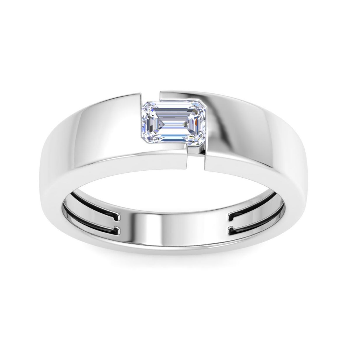 Lab Created Mens 3/4 Carat Emerald Cut Lab Grown Diamond Floating Solitaire Ring In Sterling Silver