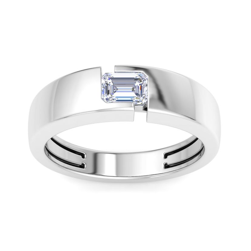 Lab Created Mens 3/4 Carat Emerald Cut Lab Grown Diamond Floating Solitaire Ring In Sterling Silver