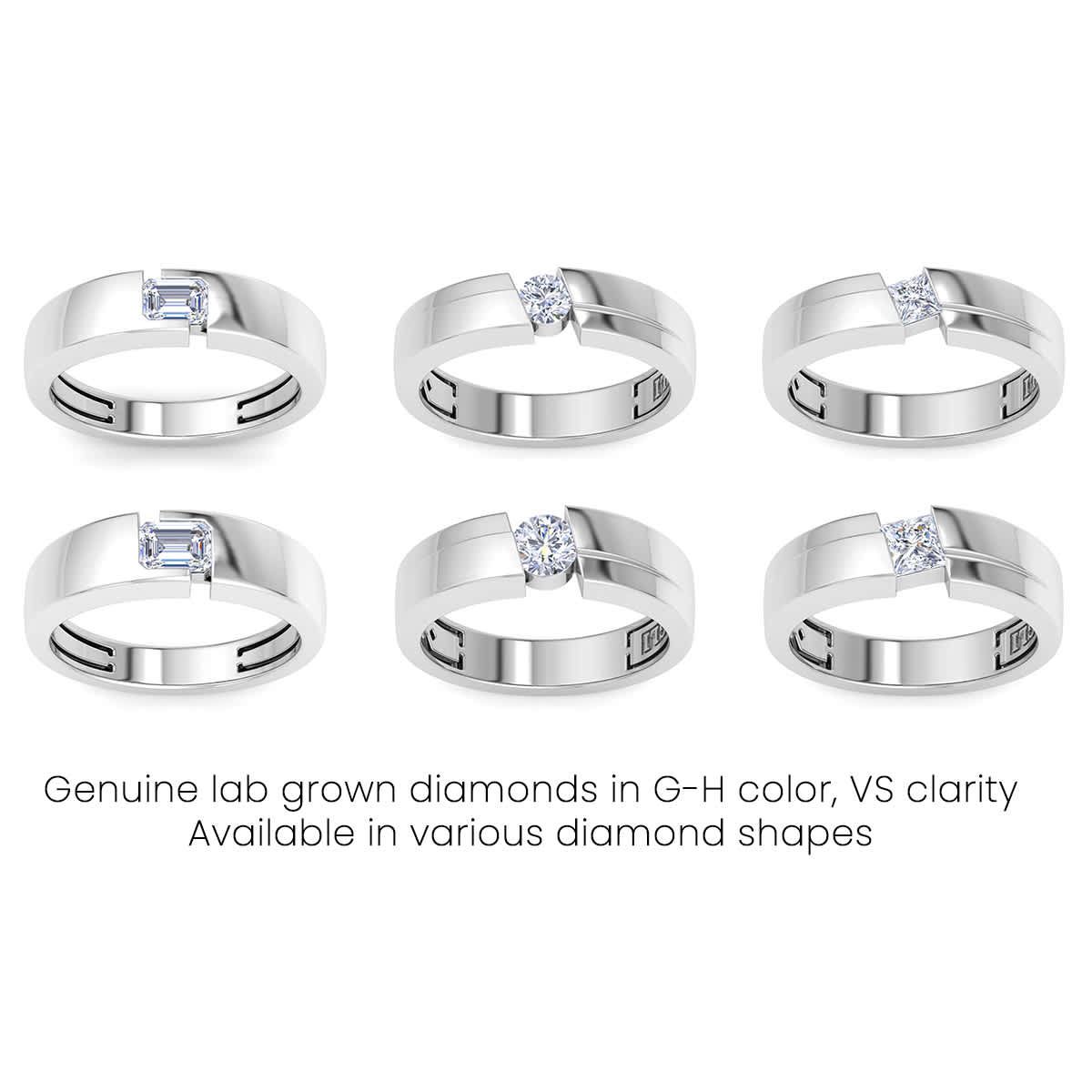 Lab Created Mens 3/4 Carat Emerald Cut Lab Grown Diamond Floating Solitaire Ring In Sterling Silver