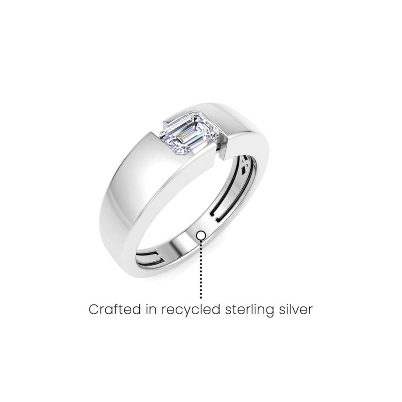 Lab Created Mens 3/4 Carat Emerald Cut Lab Grown Diamond Floating Solitaire Ring In Sterling Silver