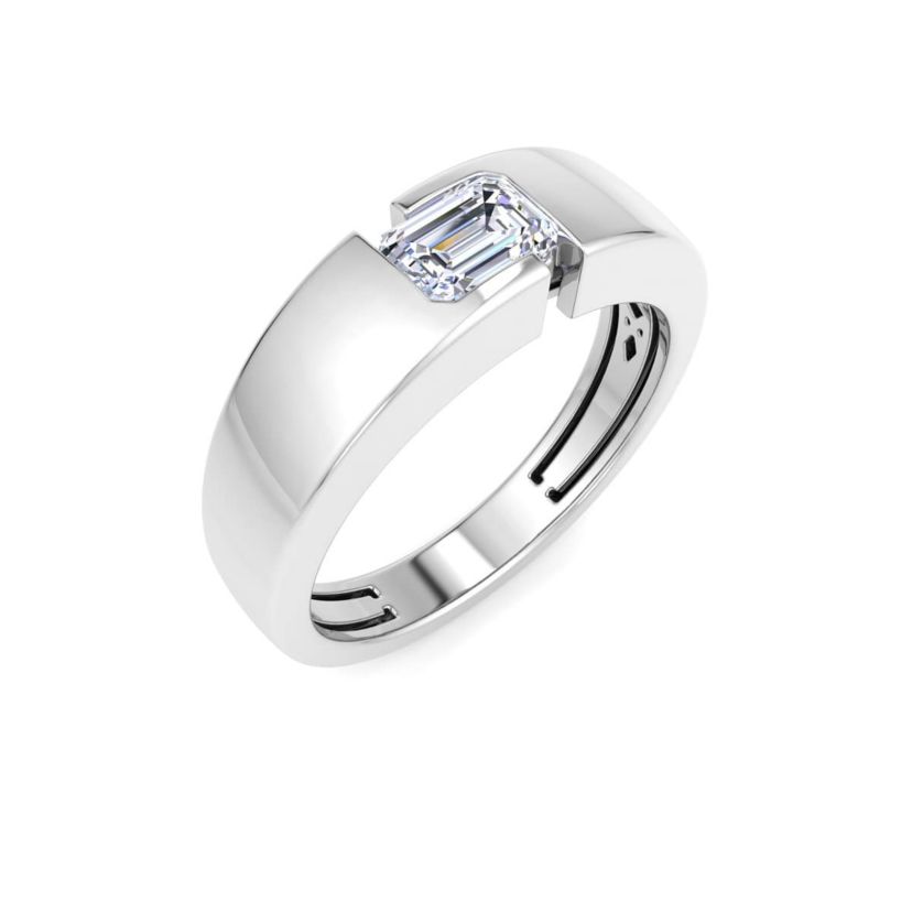 Lab Created Mens 3/4 Carat Emerald Cut Lab Grown Diamond Floating Solitaire Ring In Sterling Silver