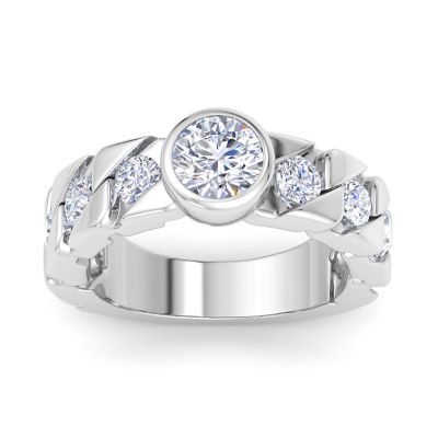 Bruno Magli Lab Created Mens 3 Carat Round Shape Lab Grown Diamond Bezel Set Solitaire Ring In Sterling Silver, 13