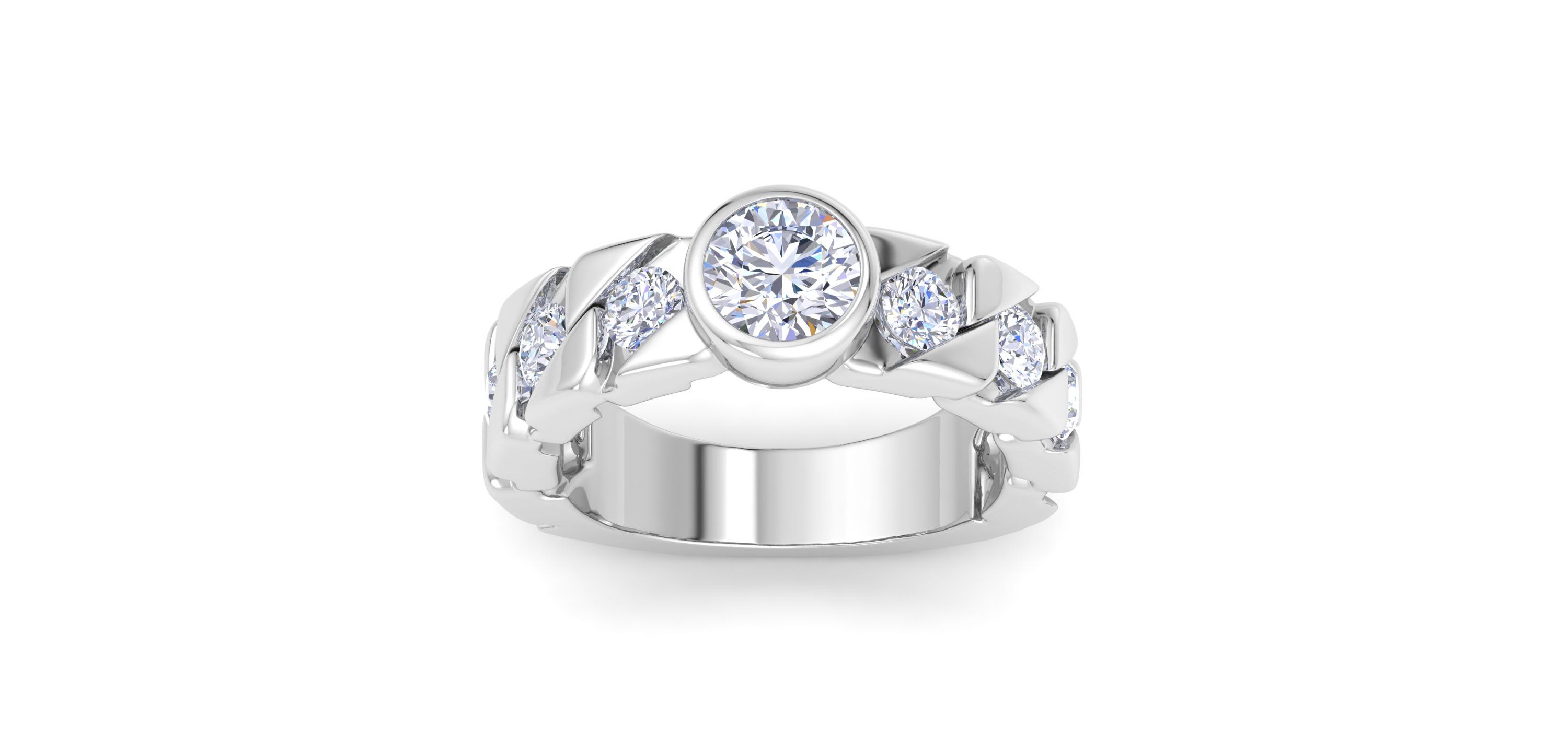 Lab Created Mens 3 Carat Round Shape Lab Grown Diamond Bezel Set Solitaire Ring In Sterling Silver