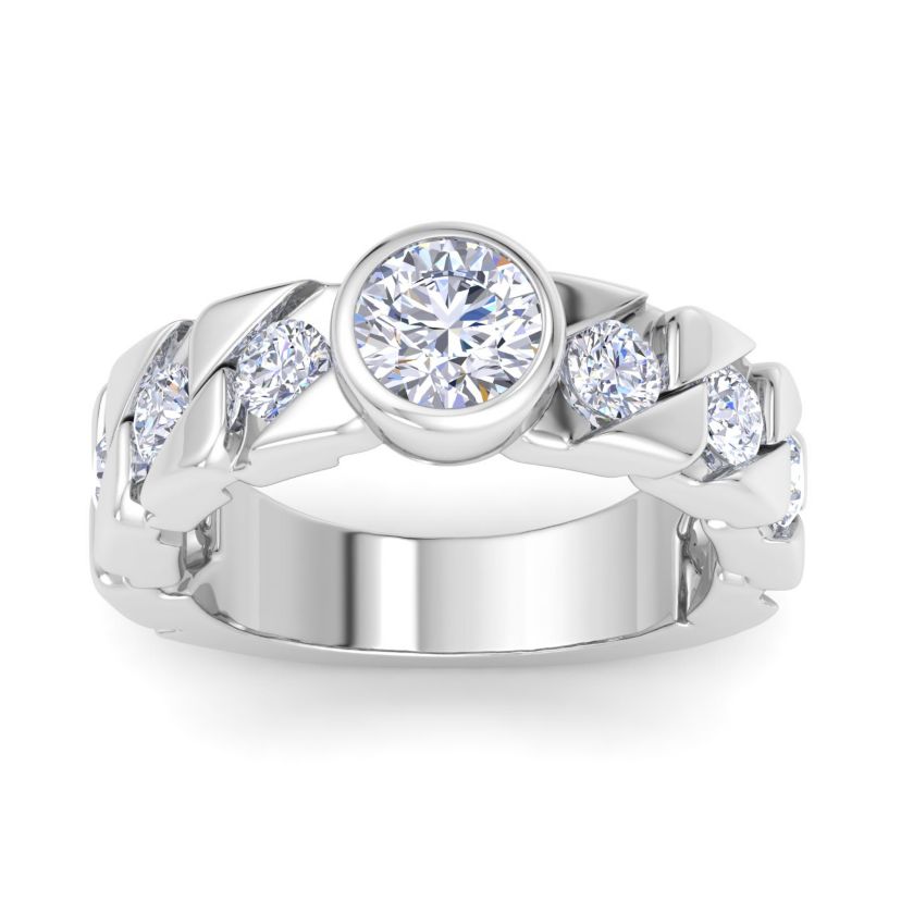 Lab Created Mens 3 Carat Round Shape Lab Grown Diamond Bezel Set Solitaire Ring In Sterling Silver