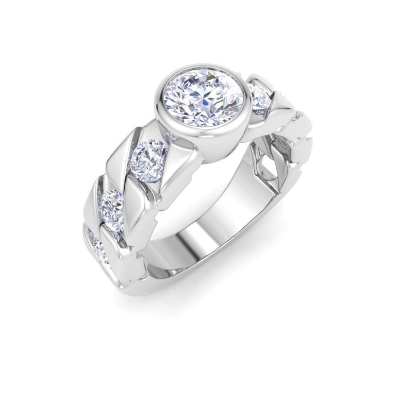 Lab Created Mens 3 Carat Round Shape Lab Grown Diamond Bezel Set Solitaire Ring In Sterling Silver