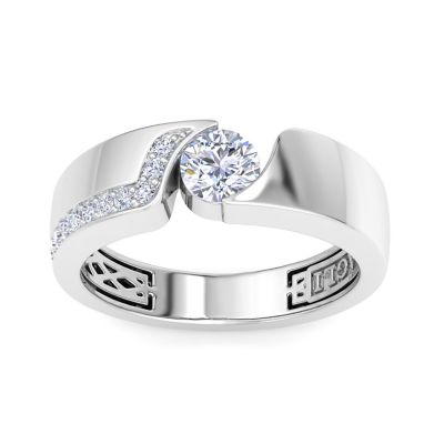 Bruno Magli Lab Created Mens 1 Carat Round Shape Lab Grown Diamond Floating Ring In Sterling Silver, 8