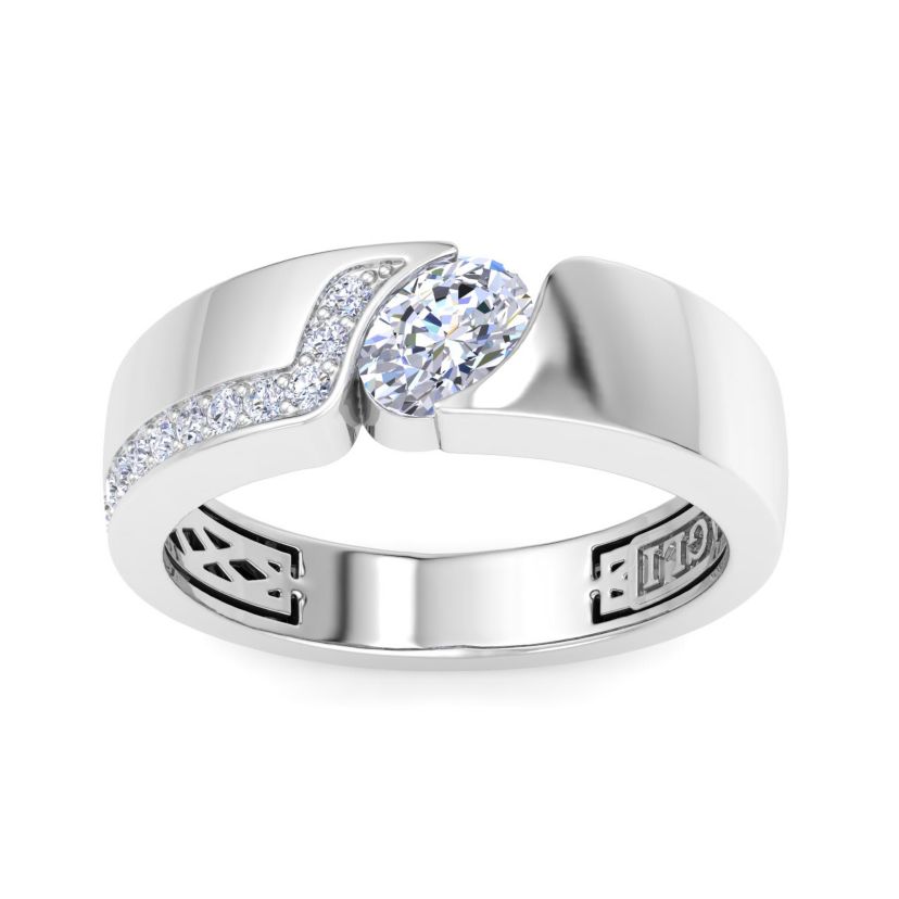Lab Created Mens 1 Carat Oval Shape Lab Grown Diamond Floating Ring In Sterling Silver