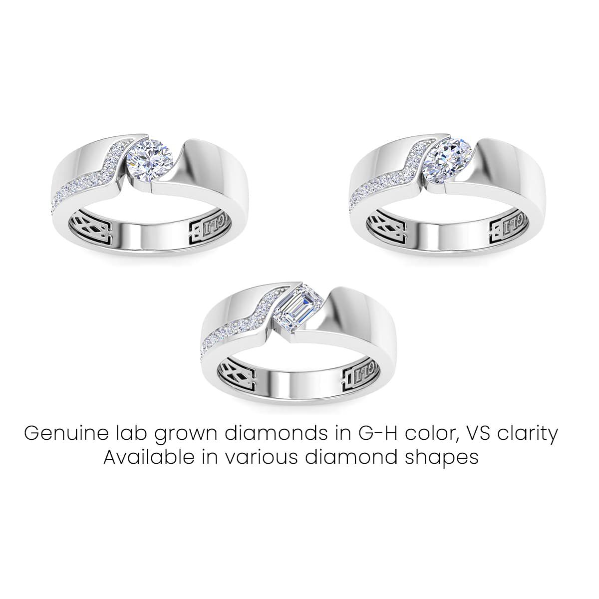 Lab Created Mens 1 Carat Oval Shape Lab Grown Diamond Floating Ring In Sterling Silver