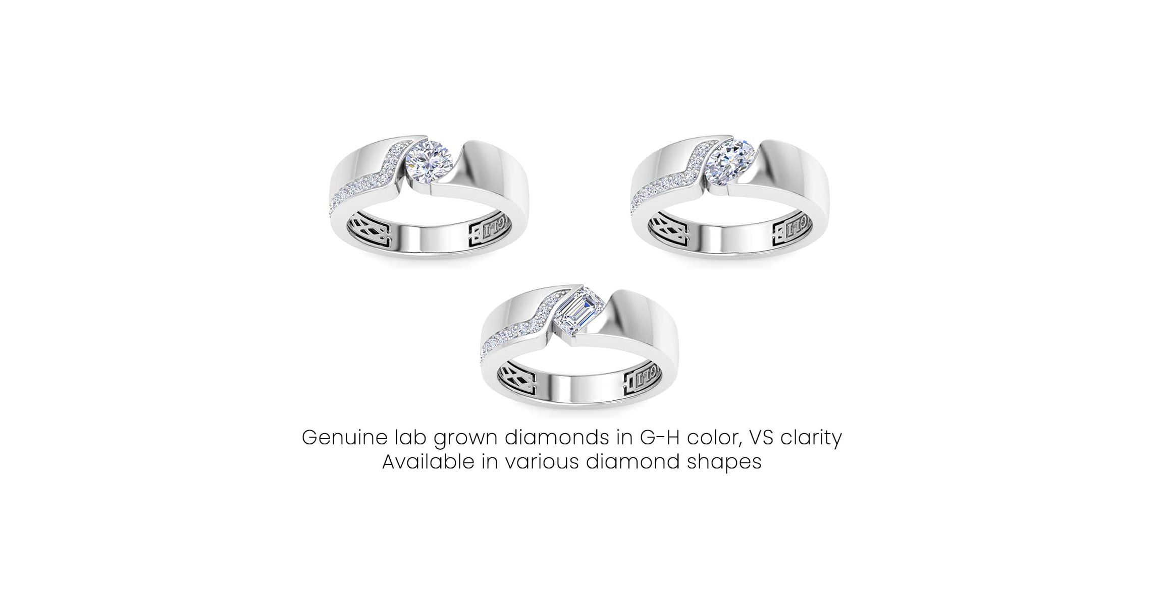 Lab Created Mens 1 Carat Oval Shape Lab Grown Diamond Floating Ring In Sterling Silver