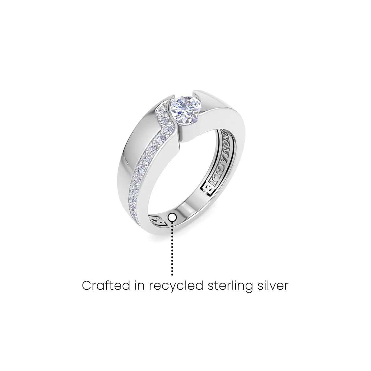 Lab Created Mens 1 Carat Oval Shape Lab Grown Diamond Floating Ring In Sterling Silver