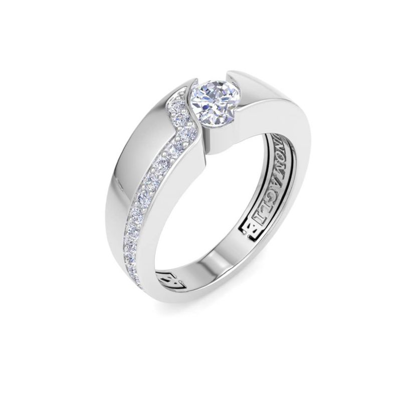 Lab Created Mens 1 Carat Oval Shape Lab Grown Diamond Floating Ring In Sterling Silver