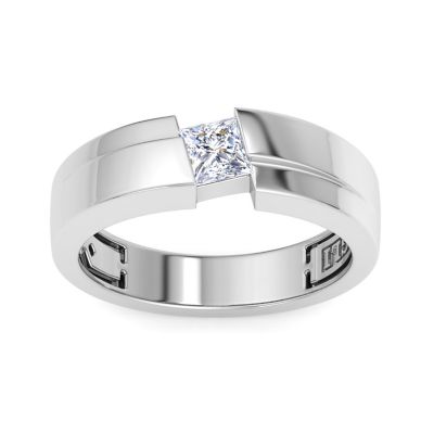 Bruno Magli Lab Created Mens 1/2 Carat Princess Cut Lab Grown Diamond Floating Solitaire Ring In Sterling Silver