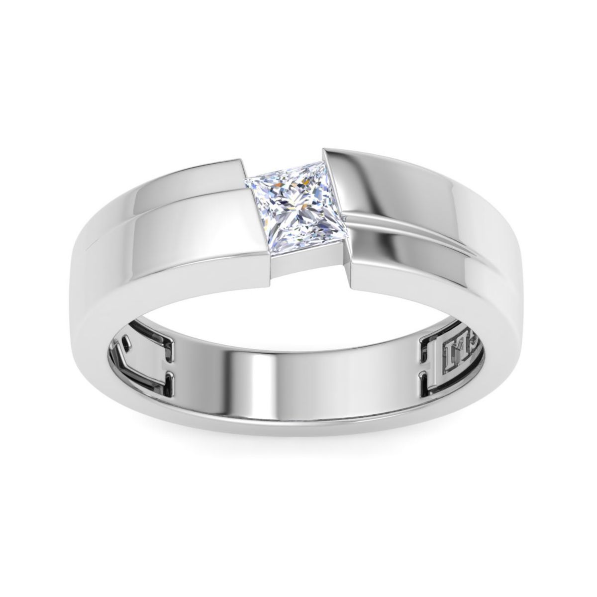 Lab Created Mens 1/2 Carat Princess Cut Lab Grown Diamond Floating Solitaire Ring In Sterling Silver