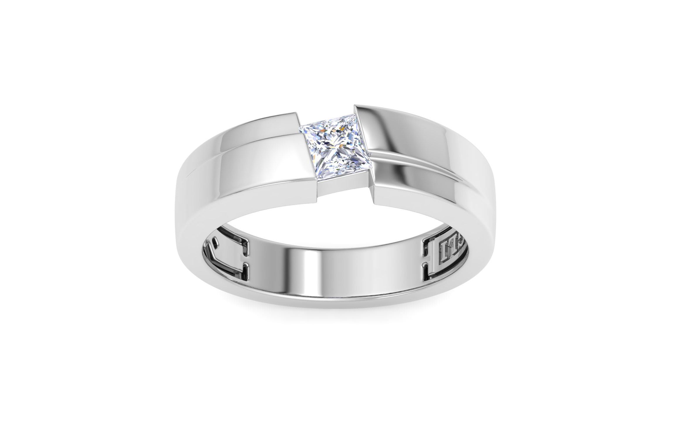 Lab Created Mens 1/2 Carat Princess Cut Lab Grown Diamond Floating Solitaire Ring In Sterling Silver