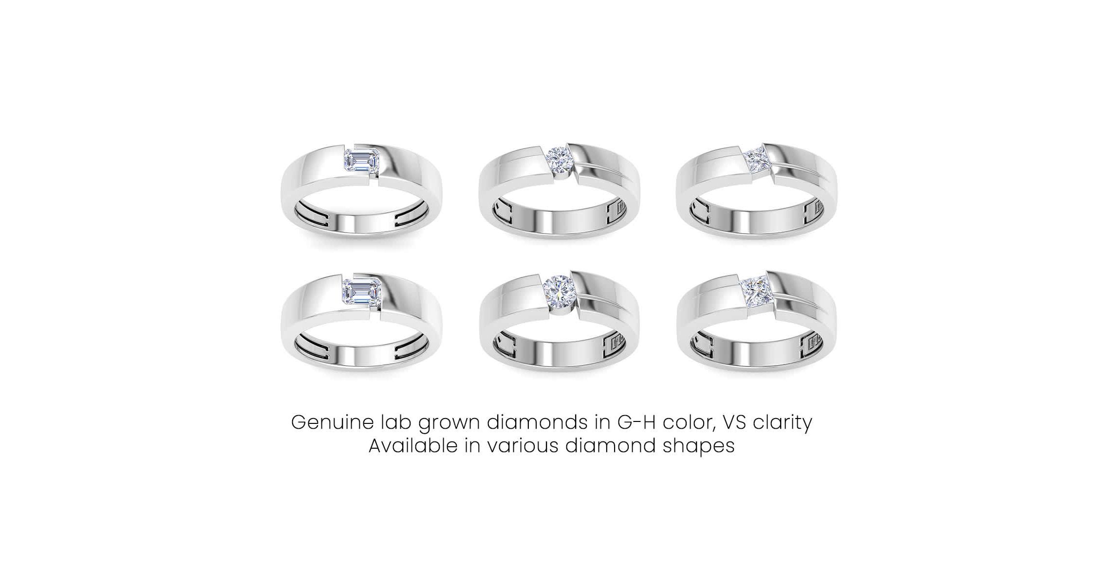 Lab Created Mens 1/2 Carat Princess Cut Lab Grown Diamond Floating Solitaire Ring In Sterling Silver