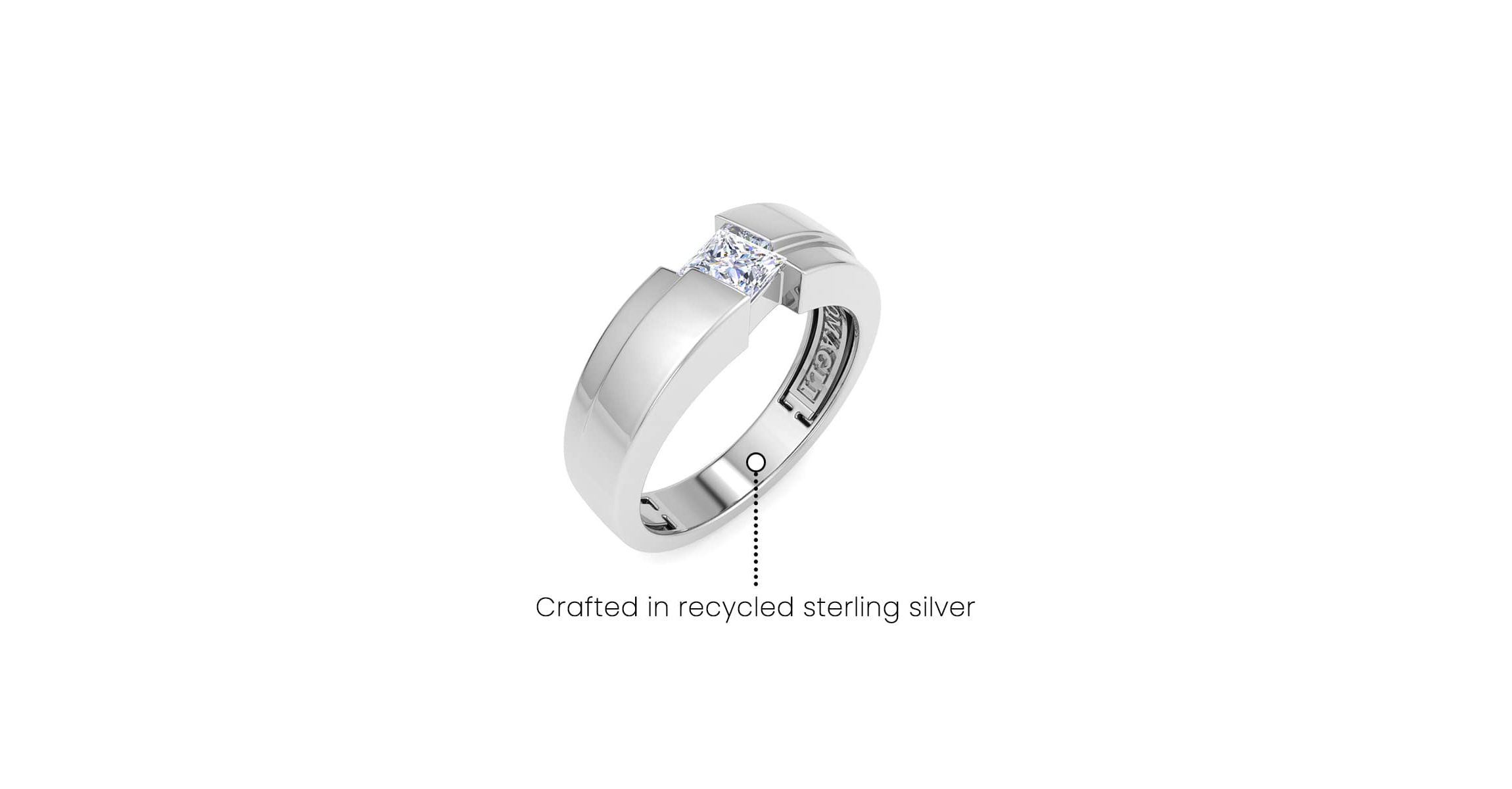 Lab Created Mens 1/2 Carat Princess Cut Lab Grown Diamond Floating Solitaire Ring In Sterling Silver