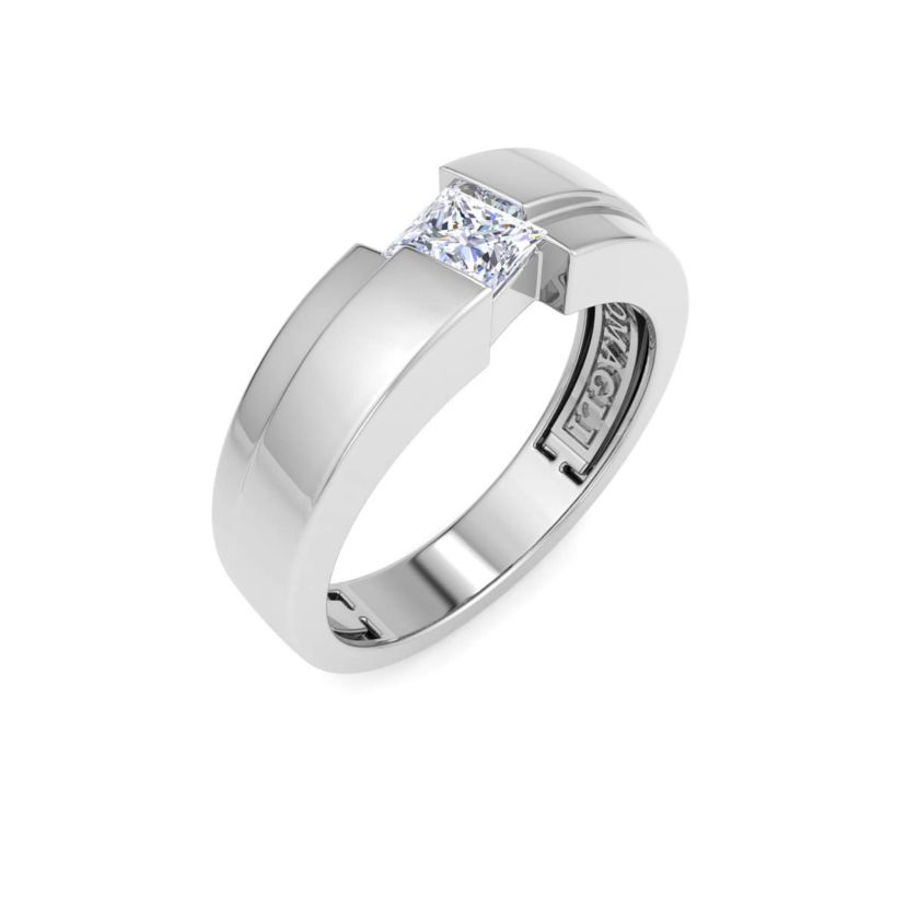 Lab Created Mens 1/2 Carat Princess Cut Lab Grown Diamond Floating Solitaire Ring In Sterling Silver