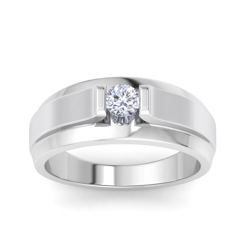 Lab Created Mens 1/3 Carat Round Shape Lab Grown Diamond Solitaire Ring In Sterling Silver