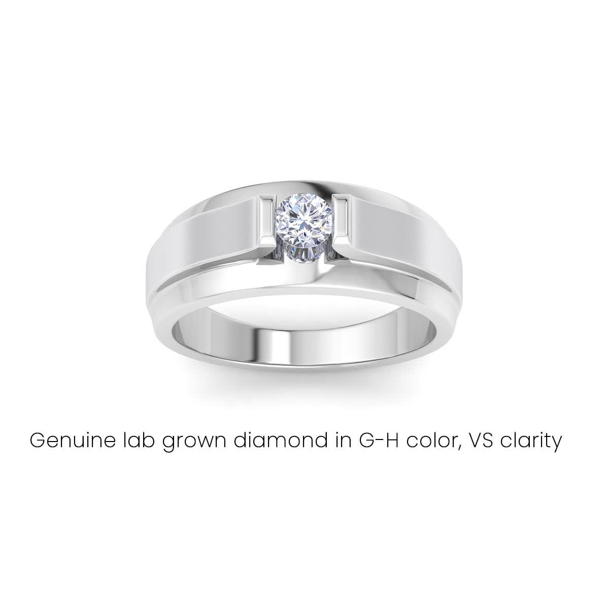 Lab Created Mens 1/3 Carat Round Shape Lab Grown Diamond Solitaire Ring In Sterling Silver
