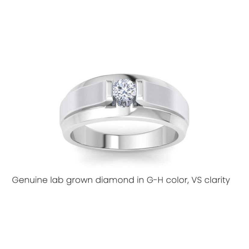 Lab Created Mens 1/3 Carat Round Shape Lab Grown Diamond Solitaire Ring In Sterling Silver