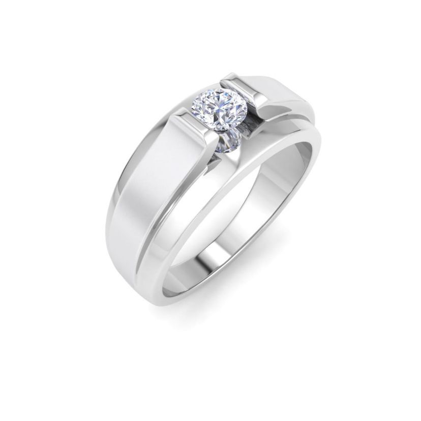 Lab Created Mens 1/3 Carat Round Shape Lab Grown Diamond Solitaire Ring In Sterling Silver