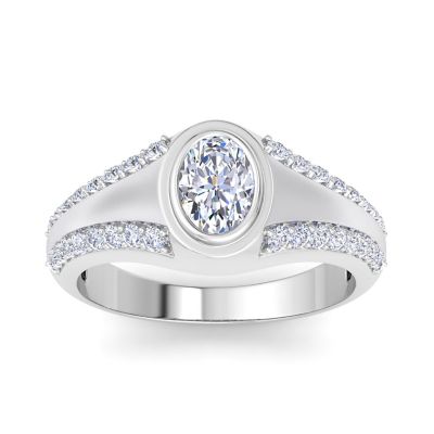 Bruno Magli Lab Created Mens 1 1/2 Carat Oval Shape Lab Grown Diamond Ring In Sterling Silver, 11