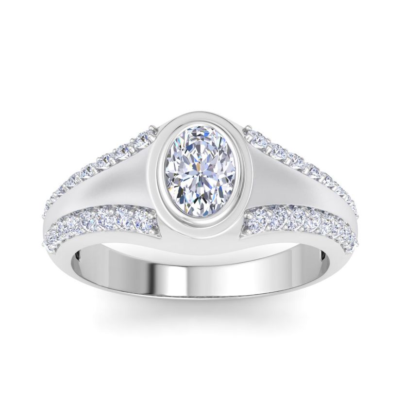 Lab Created Mens 1 1/2 Carat Oval Shape Lab Grown Diamond Ring In Sterling Silver