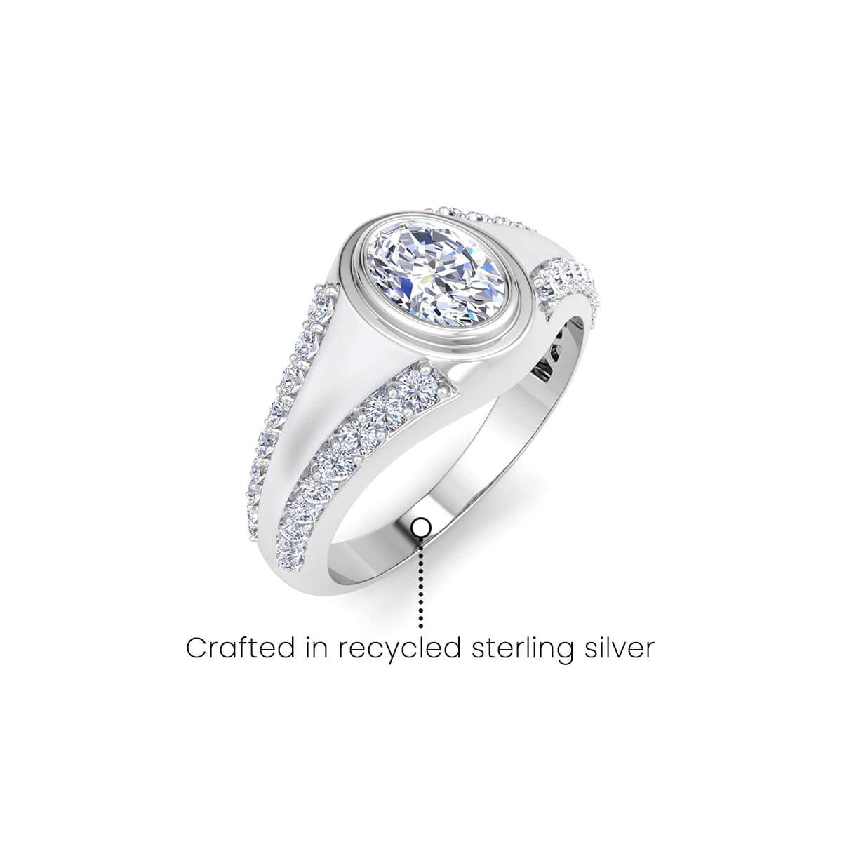 Lab Created Mens 1 1/2 Carat Oval Shape Lab Grown Diamond Ring In Sterling Silver