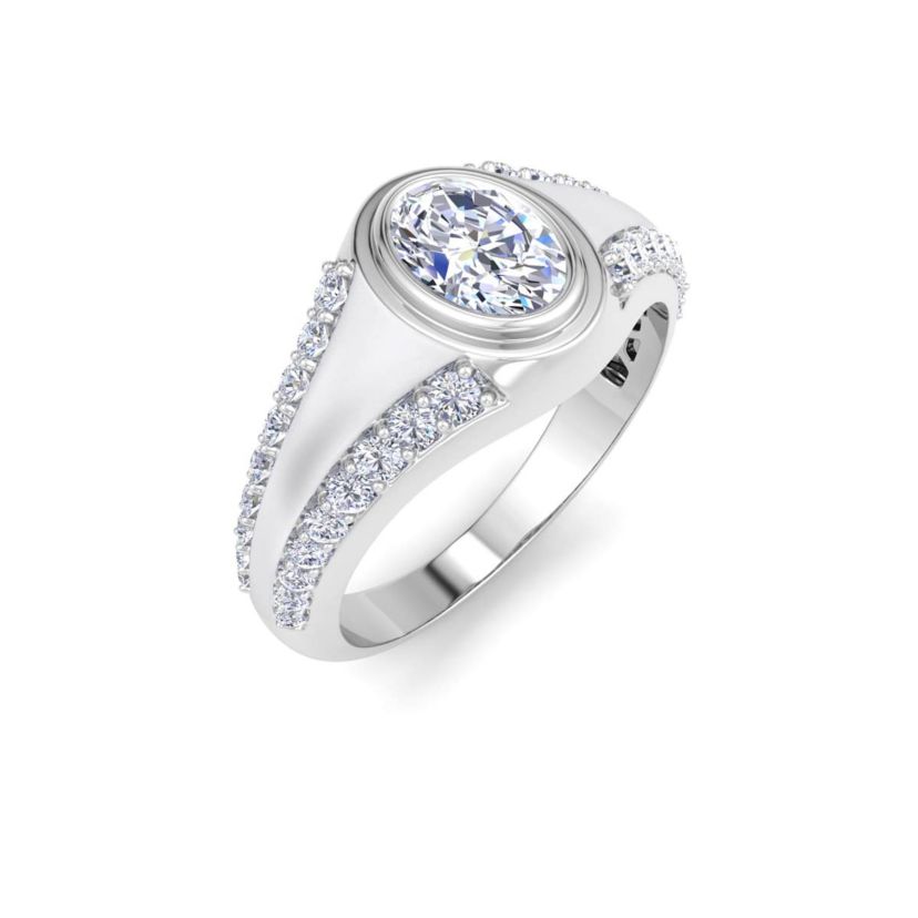Lab Created Mens 1 1/2 Carat Oval Shape Lab Grown Diamond Ring In Sterling Silver