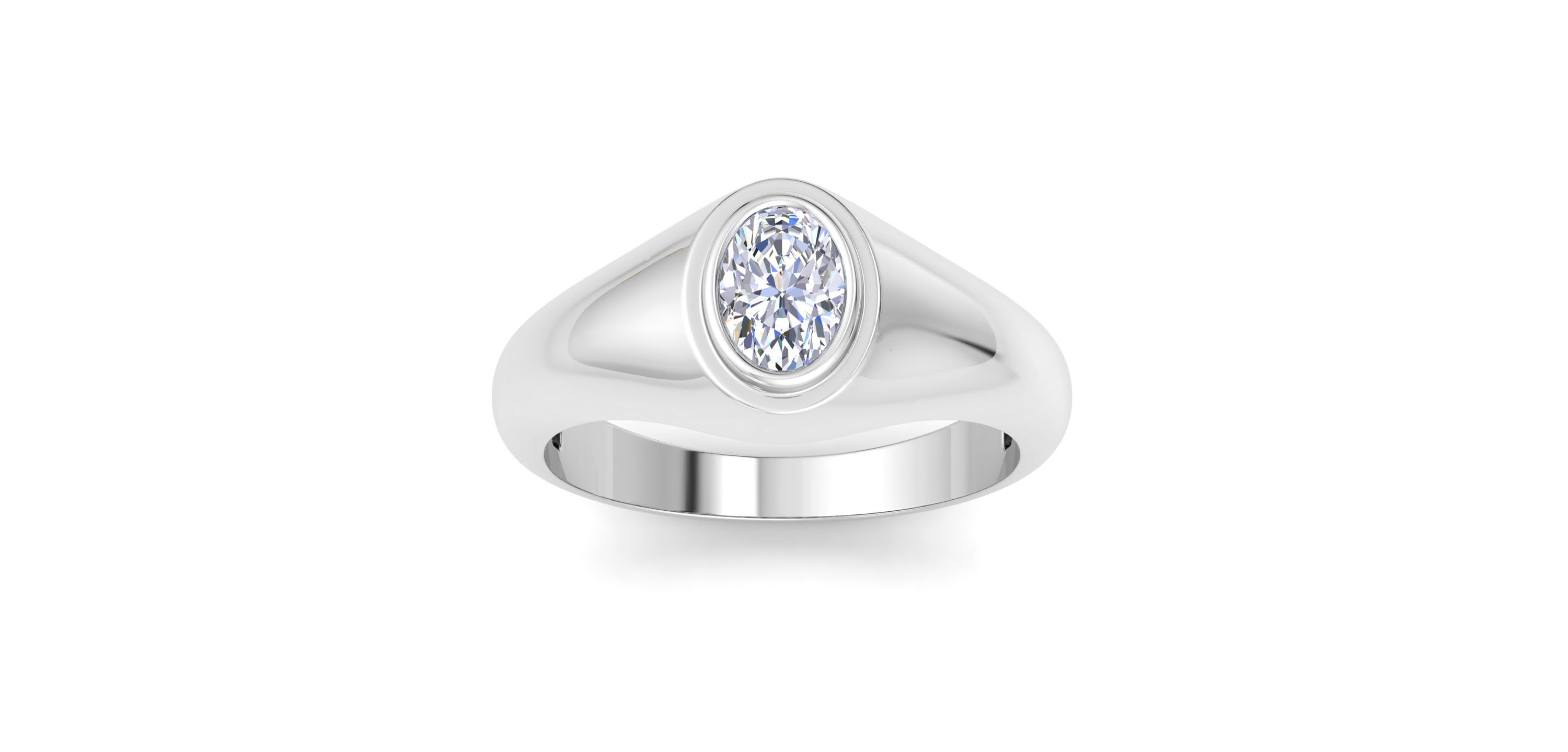 Lab Created Mens 1 Carat Oval Shape Lab Grown Diamond Solitaire Ring In Sterling Silver