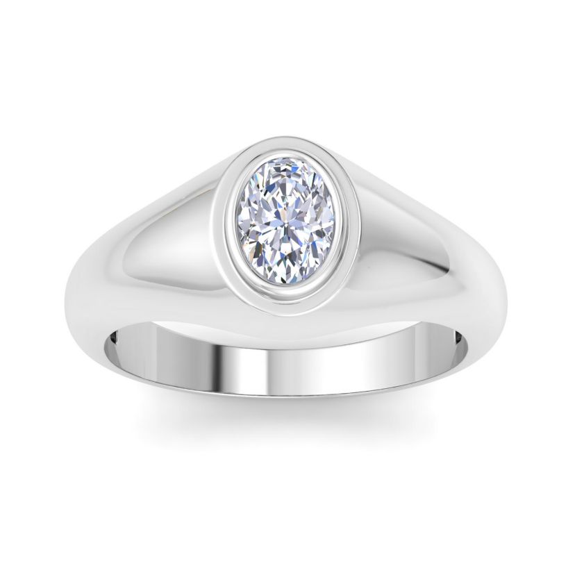 Lab Created Mens 1 Carat Oval Shape Lab Grown Diamond Solitaire Ring In Sterling Silver