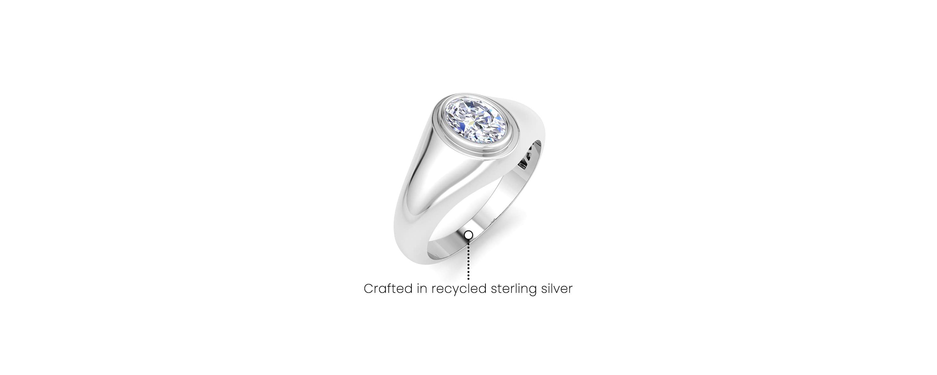 Lab Created Mens 1 Carat Oval Shape Lab Grown Diamond Solitaire Ring In Sterling Silver
