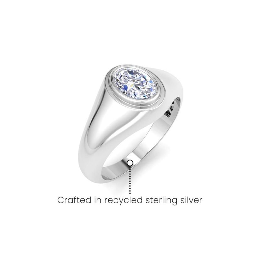 Lab Created Mens 1 Carat Oval Shape Lab Grown Diamond Solitaire Ring In Sterling Silver