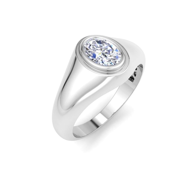 Lab Created Mens 1 Carat Oval Shape Lab Grown Diamond Solitaire Ring In Sterling Silver
