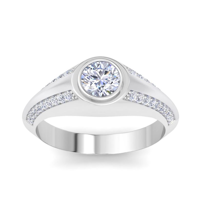 Lab Created Mens 1 1/2 Carat Round Shape Lab Grown Diamond Ring In Sterling Silver
