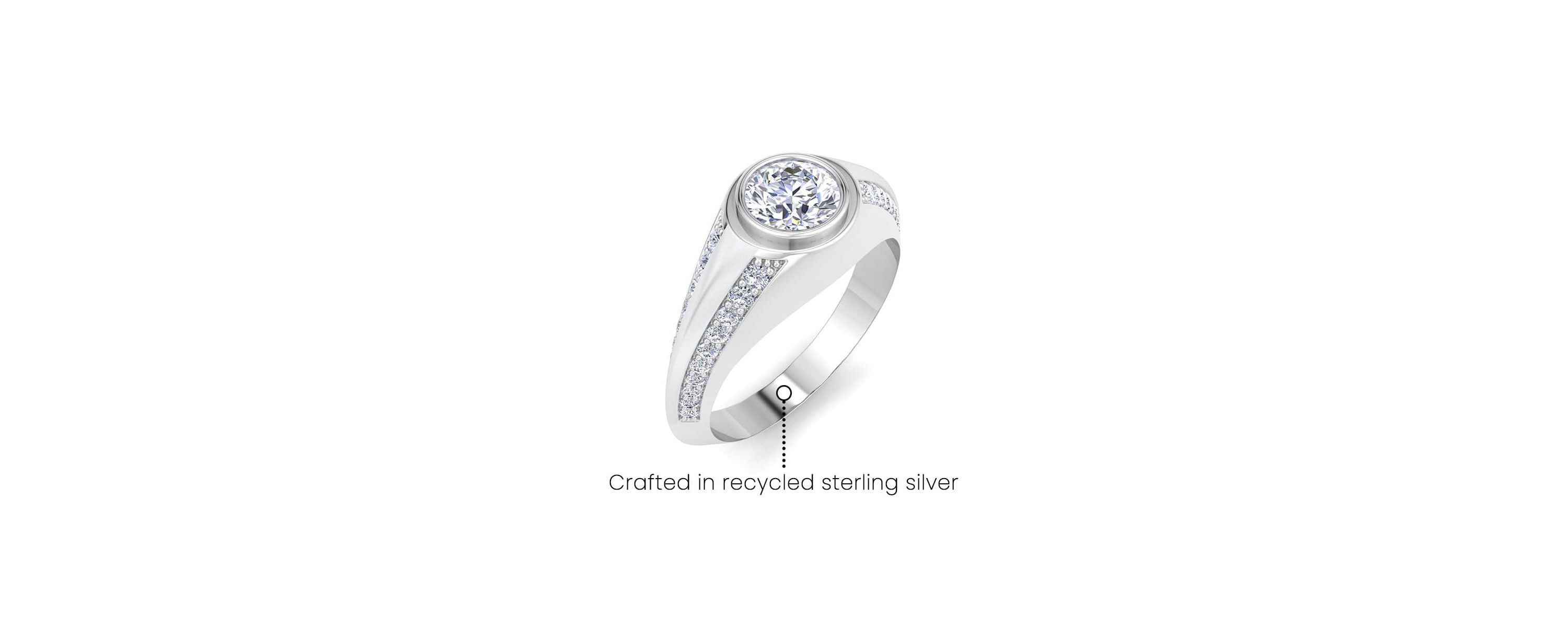Lab Created Mens 1 1/2 Carat Round Shape Lab Grown Diamond Ring In Sterling Silver