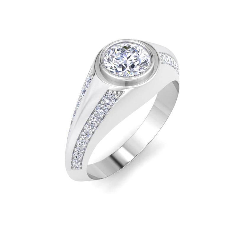 Lab Created Mens 1 1/2 Carat Round Shape Lab Grown Diamond Ring In Sterling Silver