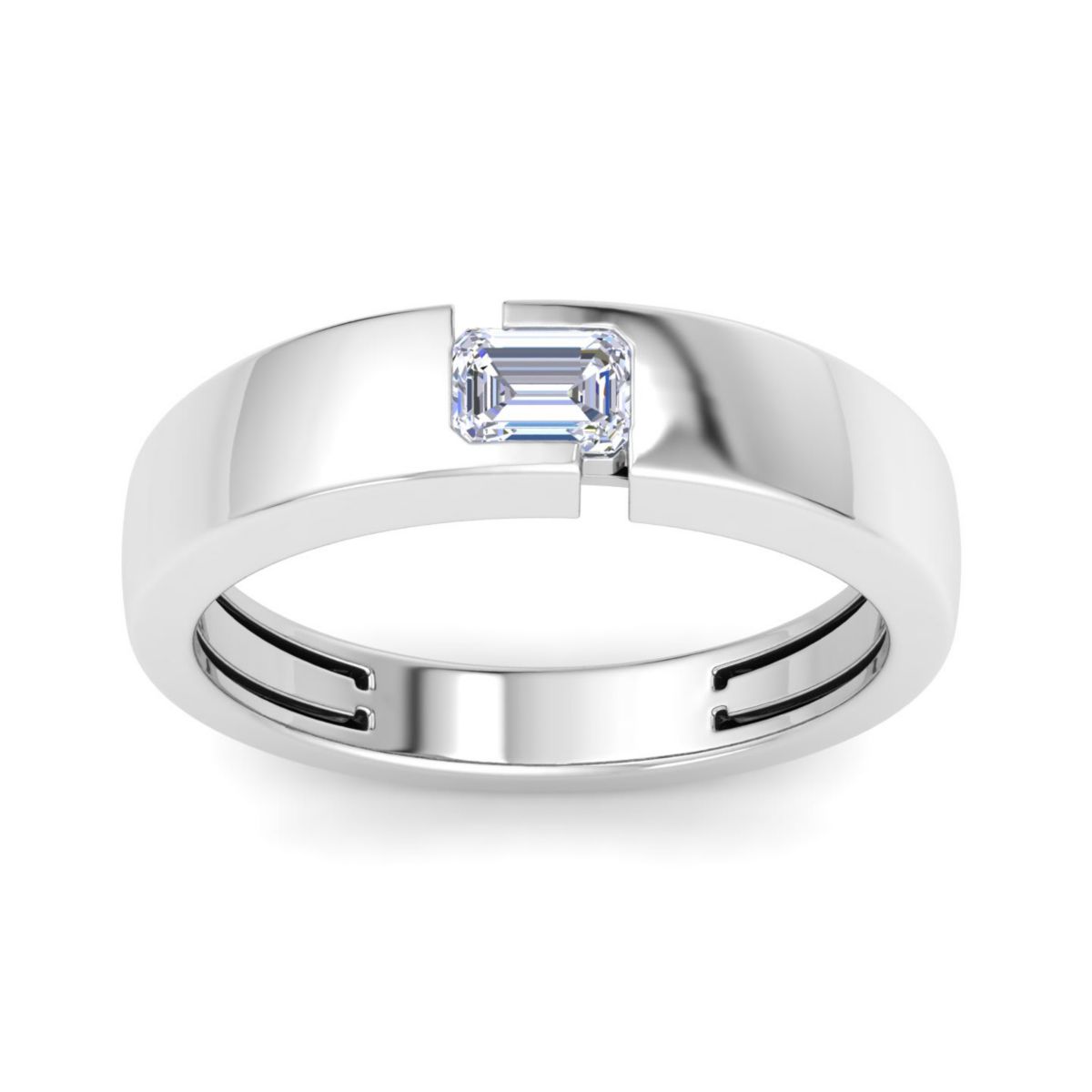 Lab Created Mens 1/2 Carat Emerald Cut Lab Grown Diamond Floating Solitaire Ring In Sterling Silver