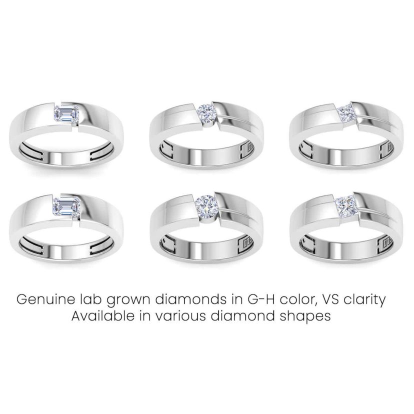 Lab Created Mens 1/2 Carat Emerald Cut Lab Grown Diamond Floating Solitaire Ring In Sterling Silver