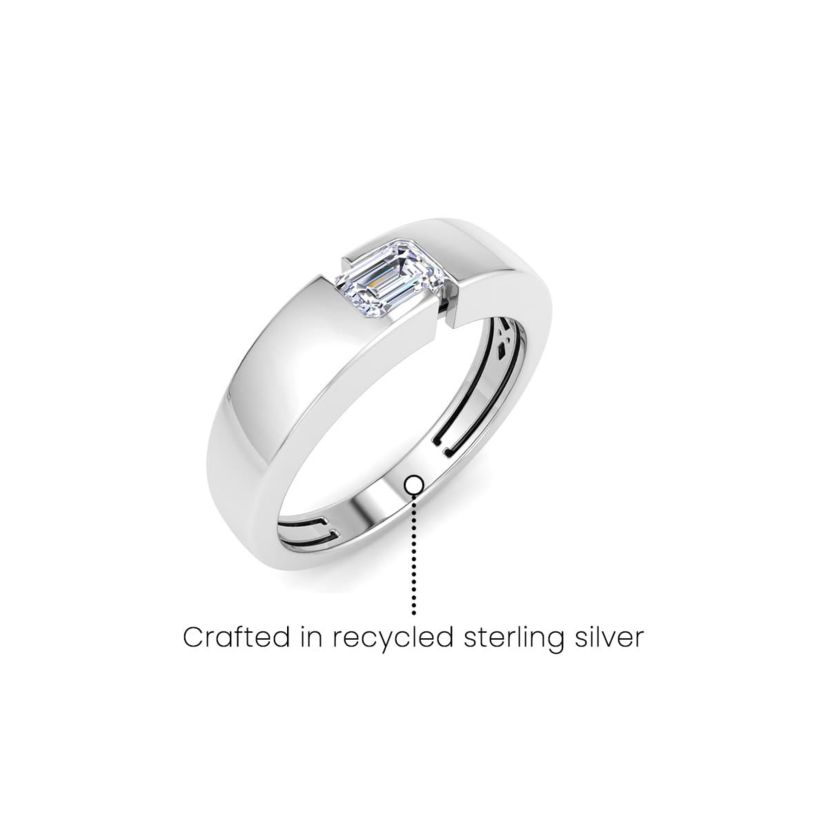 Lab Created Mens 1/2 Carat Emerald Cut Lab Grown Diamond Floating Solitaire Ring In Sterling Silver