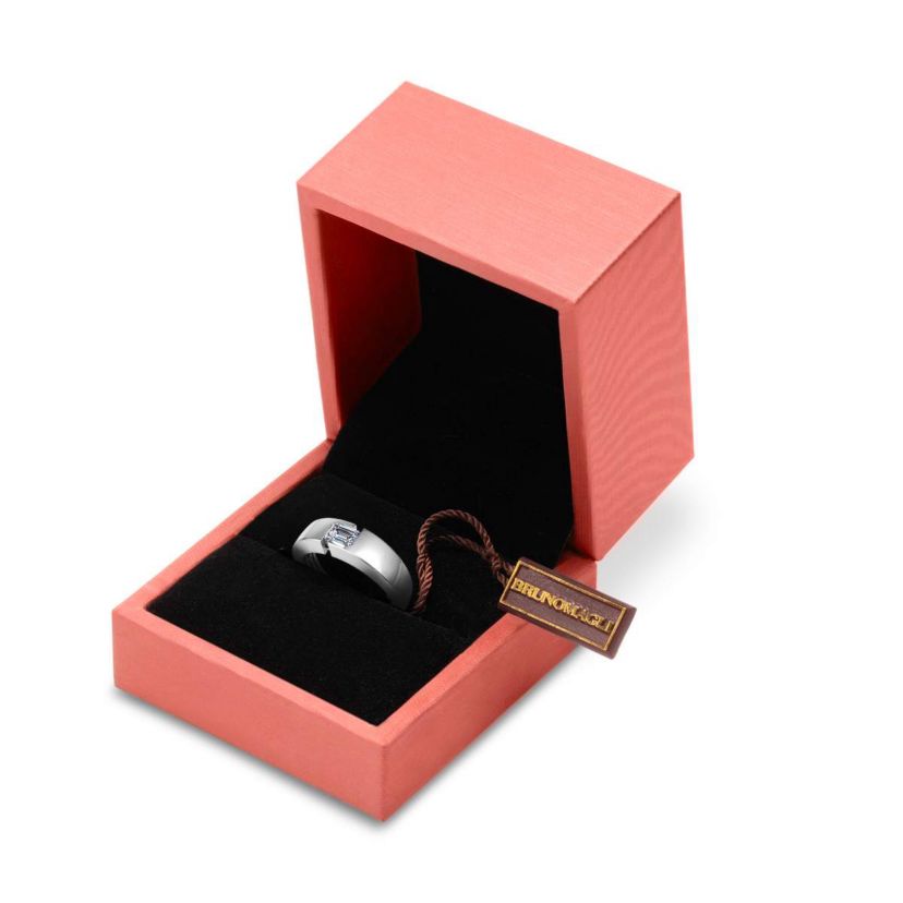 Lab Created Mens 1/2 Carat Emerald Cut Lab Grown Diamond Floating Solitaire Ring In Sterling Silver