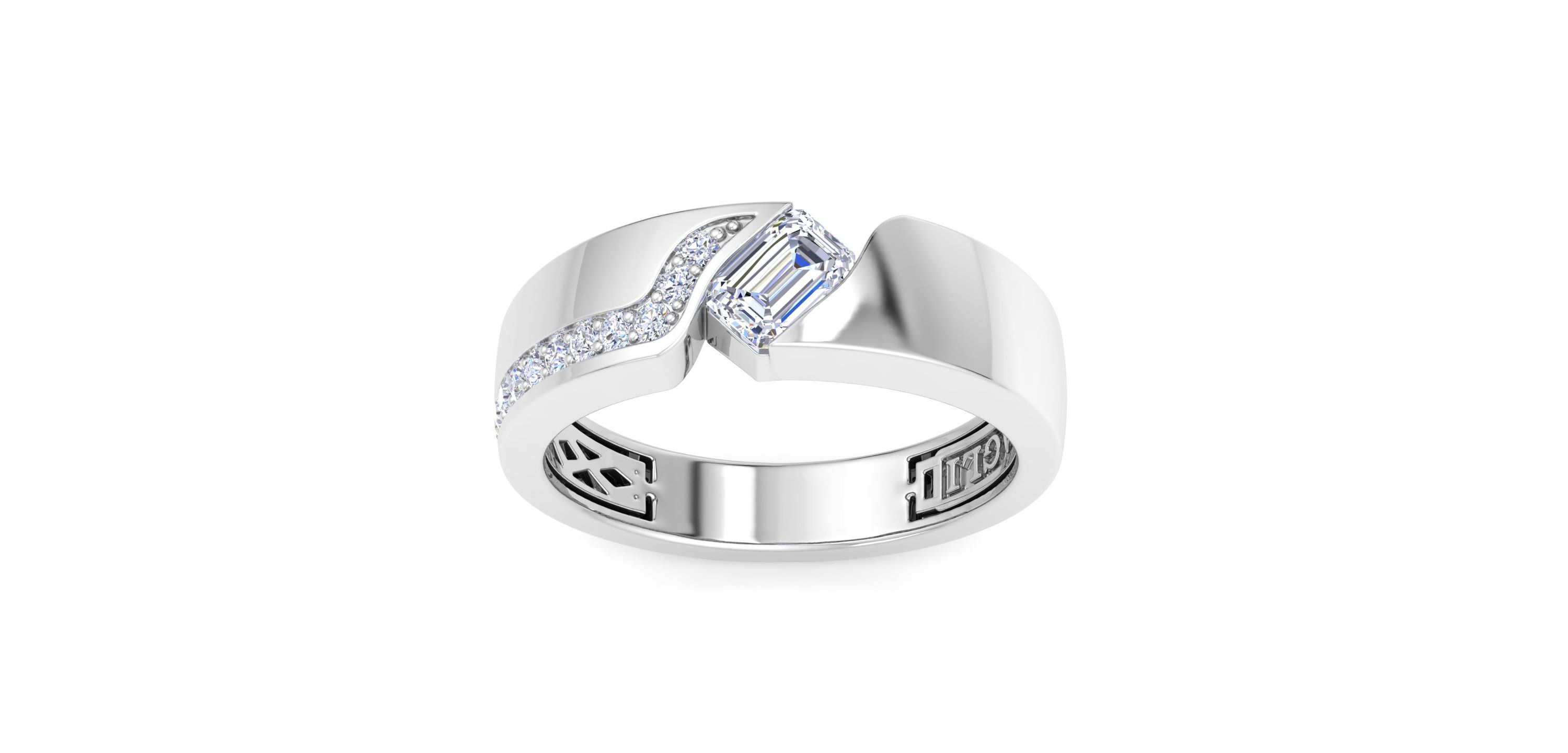 Lab Created Mens 1 Carat Emerald Cut Lab Grown Diamond Floating Ring In Sterling Silver