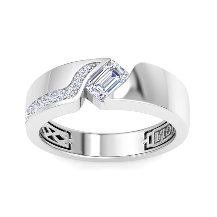 Lab Created Mens 1 Carat Emerald Cut Lab Grown Diamond Floating Ring In Sterling Silver